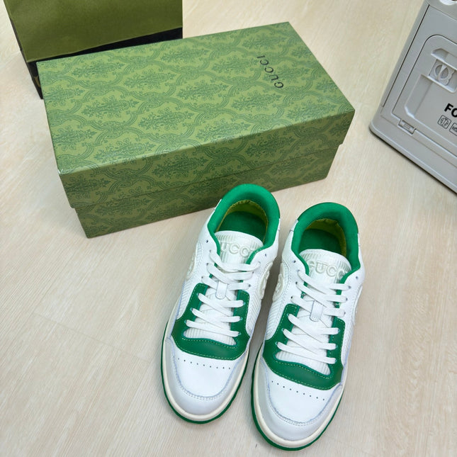 GG INTERLOCKING G SNEAKER WHITE GREEN CALFSKIN AND FABRIC