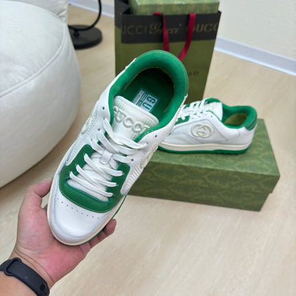 GG INTERLOCKING G SNEAKER WHITE GREEN CALFSKIN AND FABRIC