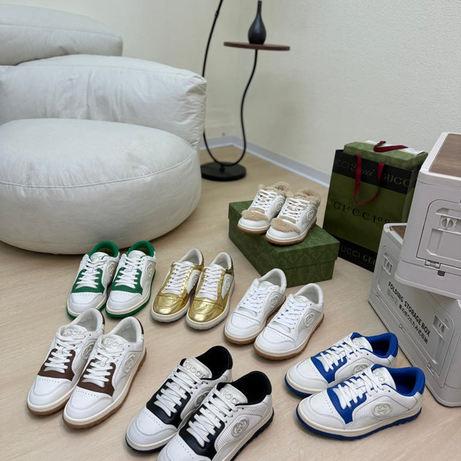 GG INTERLOCKING G SNEAKER WHITE BROWN CALFSKIN AND FABRIC