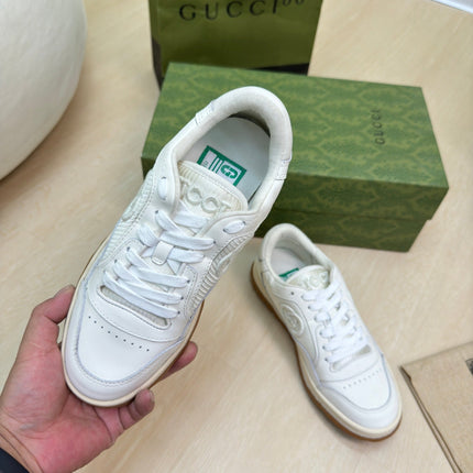 GG INTERLOCKING G SNEAKER WHITE BEIGE CALFSKIN AND FABRIC