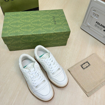 GG INTERLOCKING G SNEAKER WHITE BEIGE CALFSKIN AND FABRIC