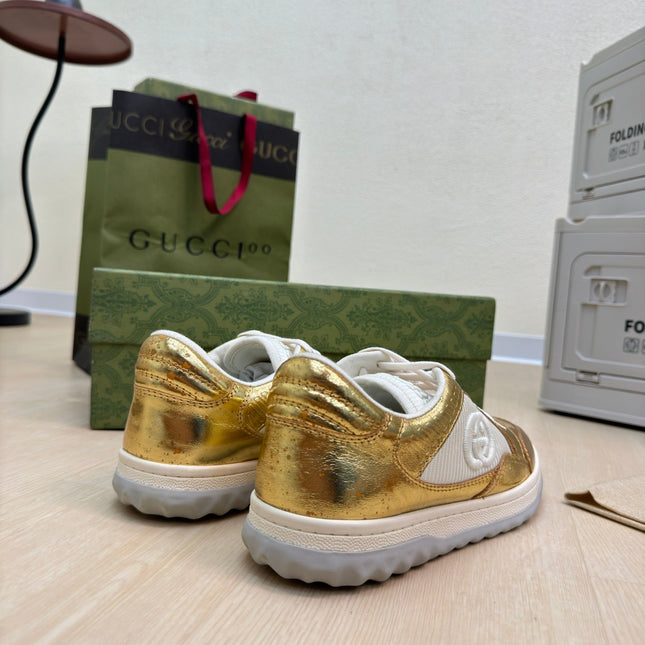 GG INTERLOCKING G SNEAKER GOLD CALFSKIN AND FABRIC