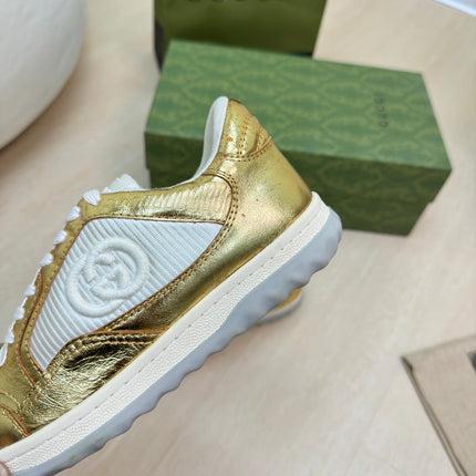 GG INTERLOCKING G SNEAKER GOLD CALFSKIN AND FABRIC