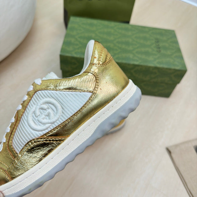 GG INTERLOCKING G SNEAKER GOLD CALFSKIN AND FABRIC