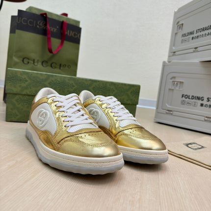 GG INTERLOCKING G SNEAKER GOLD CALFSKIN AND FABRIC