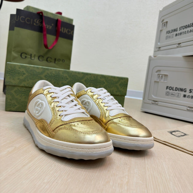 GG INTERLOCKING G SNEAKER GOLD CALFSKIN AND FABRIC