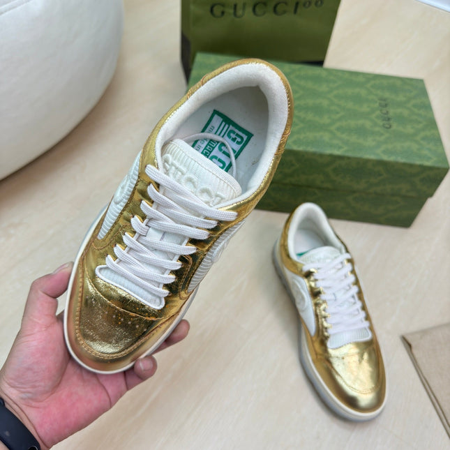 GG INTERLOCKING G SNEAKER GOLD CALFSKIN AND FABRIC