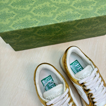 GG INTERLOCKING G SNEAKER GOLD CALFSKIN AND FABRIC