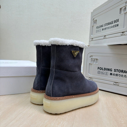 SUEDE BOOTS SLATE GRAY WITH SHEARLING LINING AND RUBBER FLATFORM SOLE