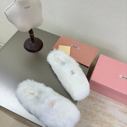 WHITE RABBIT FUR MULES