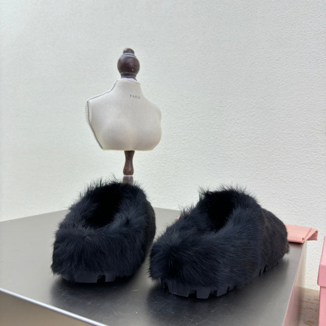 BLACK RABBIT FUR MULES
