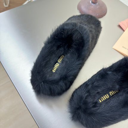 BLACK RABBIT FUR MULES