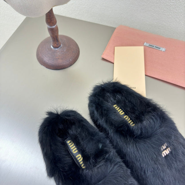 BLACK RABBIT FUR MULES