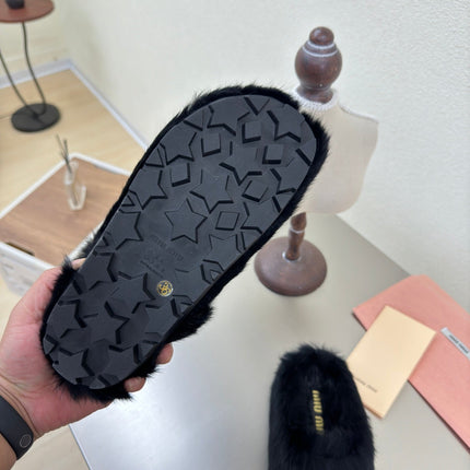 BLACK RABBIT FUR MULES