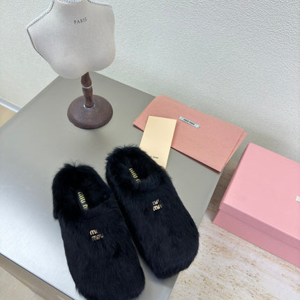 BLACK RABBIT FUR MULES