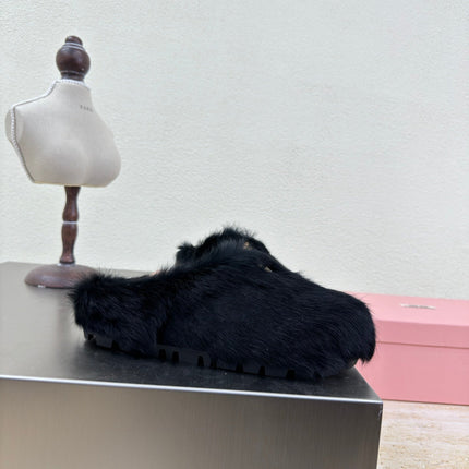 BLACK RABBIT FUR MULES