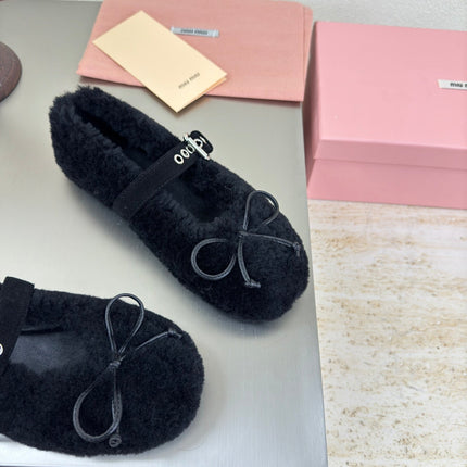 SHEARLING BALLET FLAT BLACK WITH SUEDE STRAP