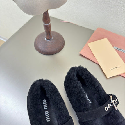 SHEARLING BALLET FLAT BLACK WITH SUEDE STRAP