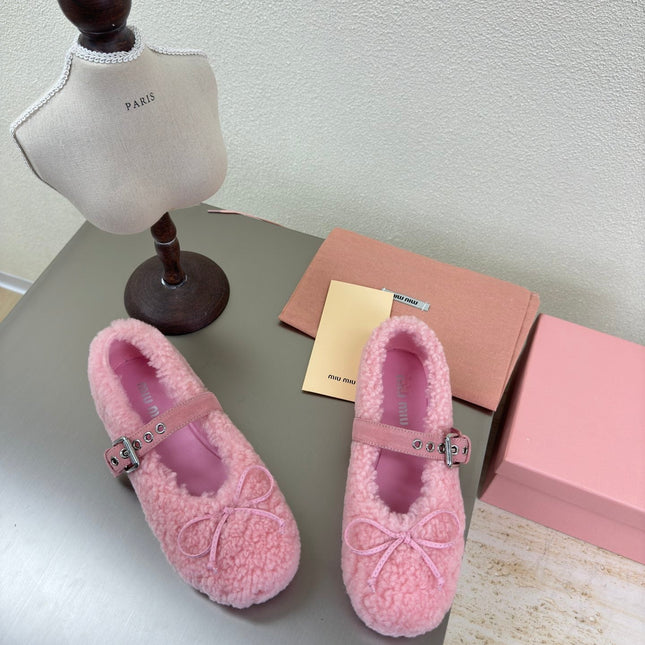 SHEARLING BALLET FLAT PINK WITH SUEDE STRAP