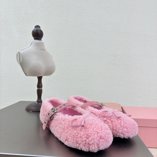 SHEARLING BALLET FLAT PINK WITH SUEDE STRAP