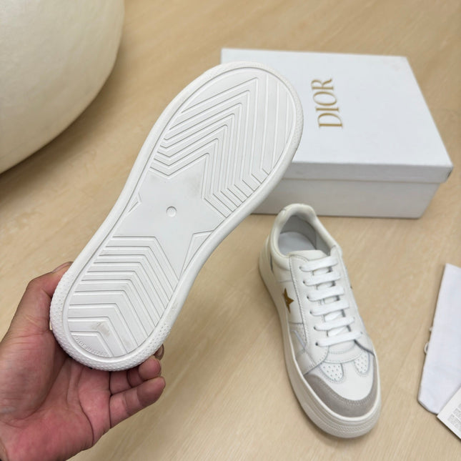 GOLD STAR PLATFORM SNEAKER IN WHITE CALFSKIN AND SUEDE