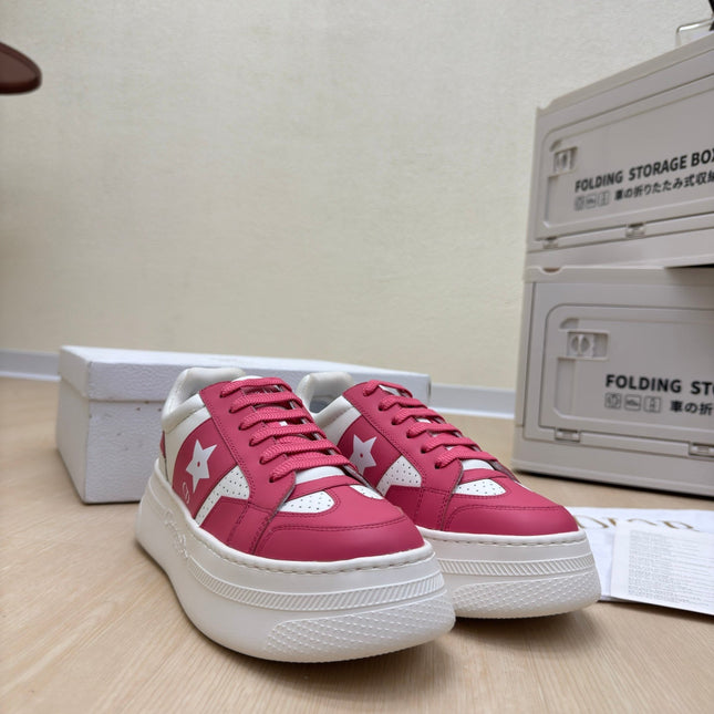 STAR PLATFORM SNEAKER IN WHITE MIX RED PINK CALFSKIN