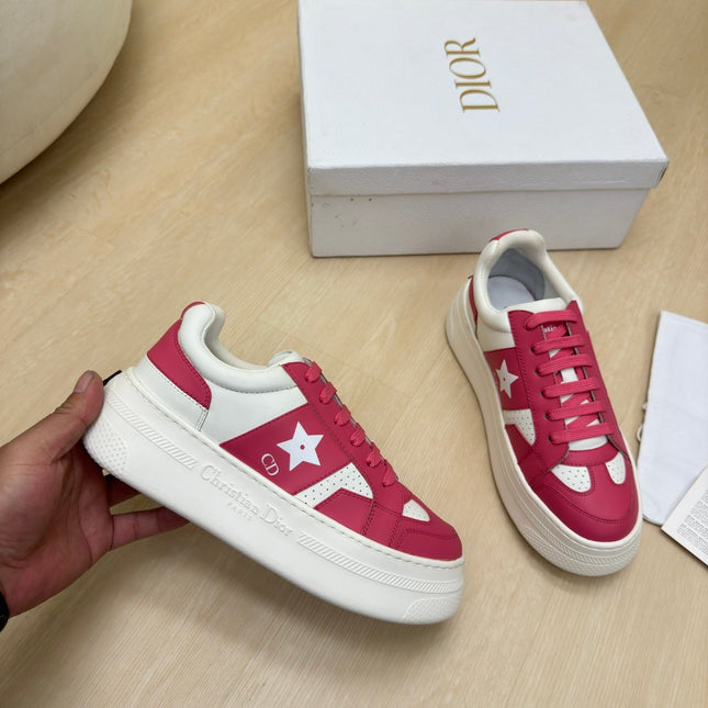 STAR PLATFORM SNEAKER IN WHITE MIX RED PINK CALFSKIN