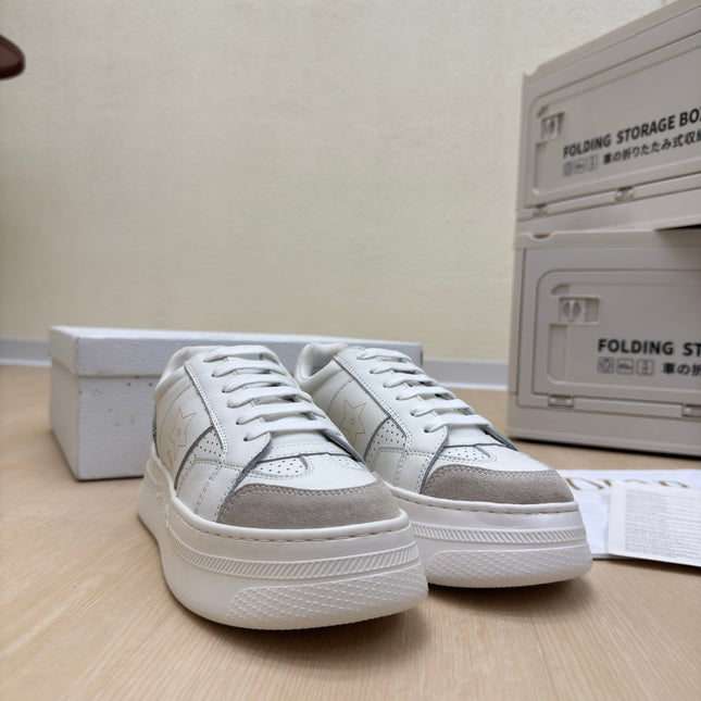 STAR PLATFORM SNEAKER IN WHITE CALFSKIN AND SUEDE