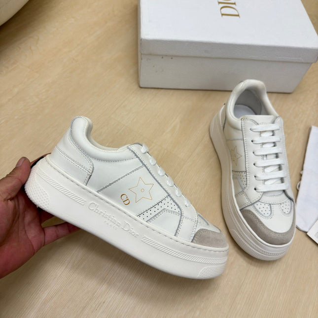 STAR PLATFORM SNEAKER IN WHITE CALFSKIN AND SUEDE