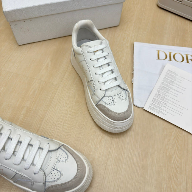 STAR PLATFORM SNEAKER IN WHITE CALFSKIN AND SUEDE