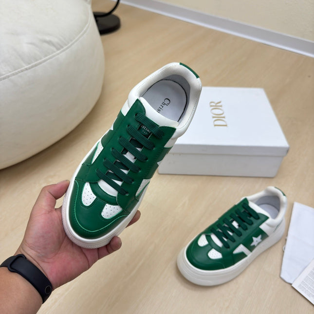 STAR PLATFORM SNEAKER IN WHITE MIX EMERALD GREEN CALFSKIN
