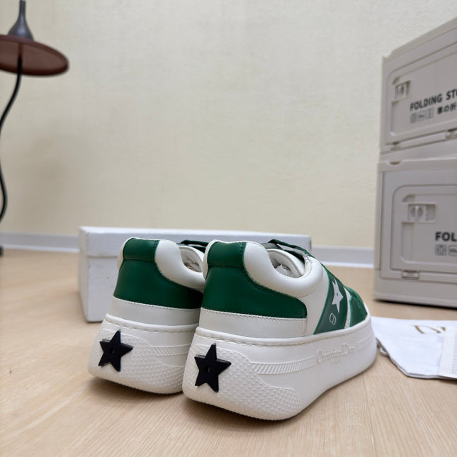 STAR PLATFORM SNEAKER IN WHITE MIX EMERALD GREEN CALFSKIN