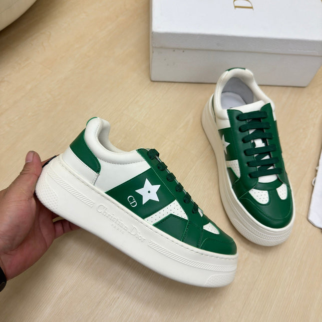 STAR PLATFORM SNEAKER IN WHITE MIX EMERALD GREEN CALFSKIN