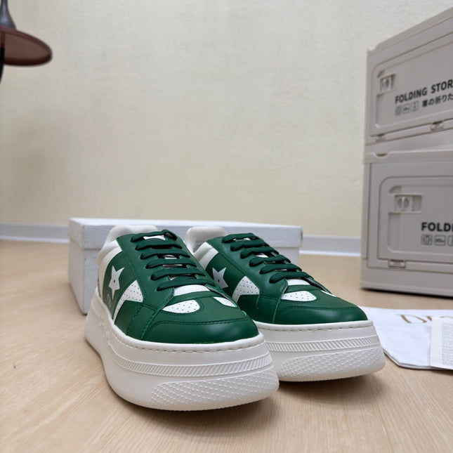 STAR PLATFORM SNEAKER IN WHITE MIX EMERALD GREEN CALFSKIN