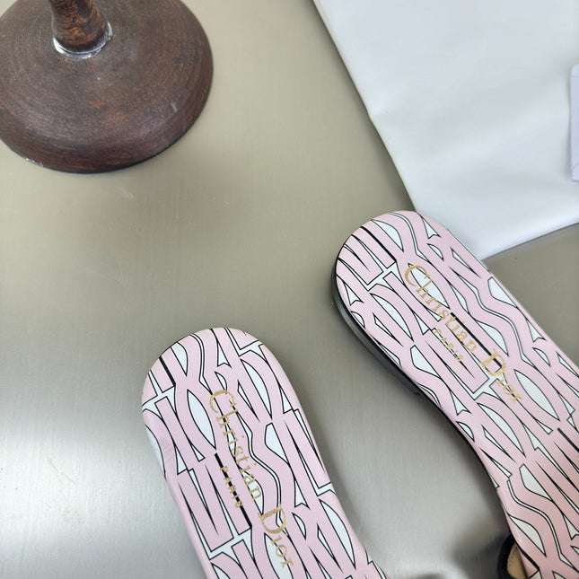 DWAY SLIDE EMBROIDERED COTTON AND LIGHT PINK MISS DIOR ALLOVER MOTIF