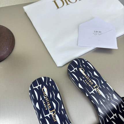 DWAY SLIDE EMBROIDERED COTTON AND NAVY BLUE MISS DIOR ALLOVER MOTIF