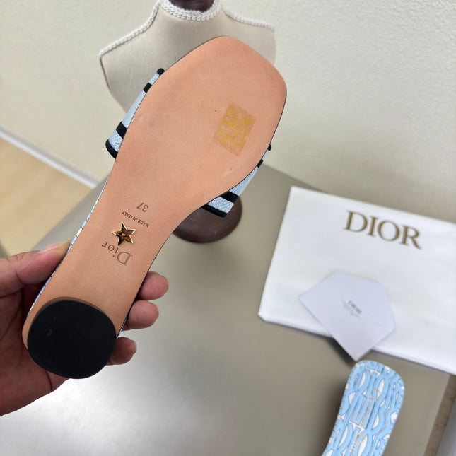 DWAY HEELED SLIDE EMBROIDERED COTTON AND LIGHT PINK MISS DIOR ALLOVER MOTIF 35 MM