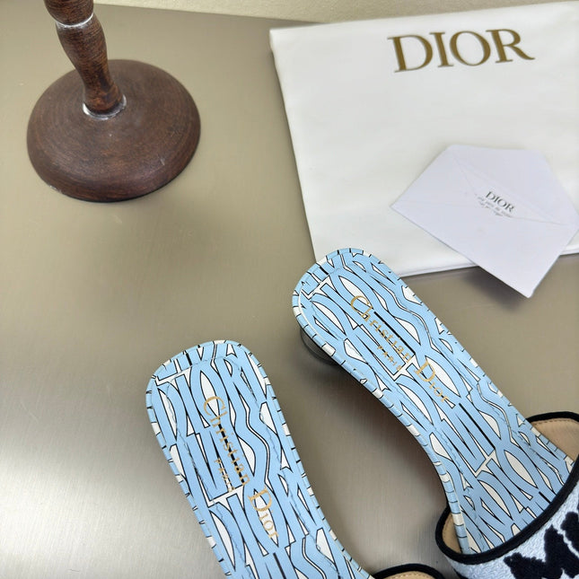 DWAY HEELED SLIDE EMBROIDERED COTTON AND LIGHT PINK MISS DIOR ALLOVER MOTIF 35 MM