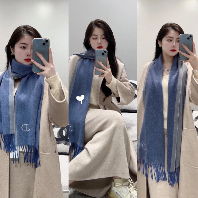 SCARF 180 CM IN PACIFIC BLUE CASHMERE AND WOOL 408837