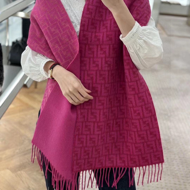 FF SCARF 180 CM IN BRIGHT PINK MONOGRAM WOOL AND CASHMERE 411830