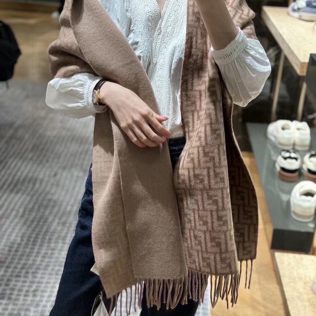 FF SCARF 180 CM IN MEDIUM BROWN MONOGRAM WOOL AND CASHMERE 411831