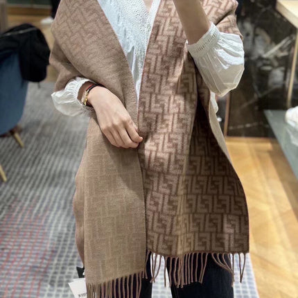 FF SCARF 180 CM IN MEDIUM BROWN MONOGRAM WOOL AND CASHMERE 411831