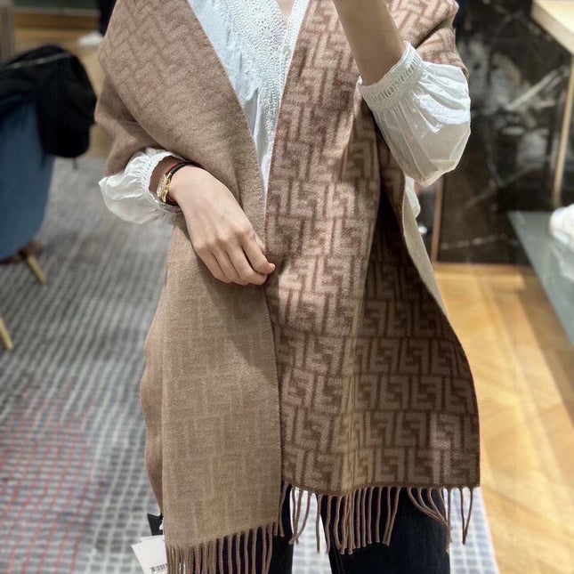 FF SCARF 180 CM IN MEDIUM BROWN MONOGRAM WOOL AND CASHMERE 411831