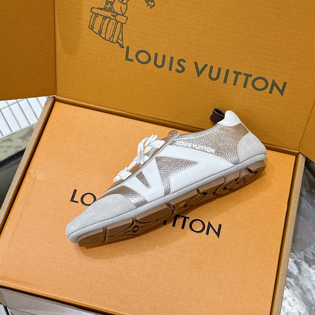 SNEAKERINA TRAINERS IN SILVER-TONE CALFSKIN AND SUEDE