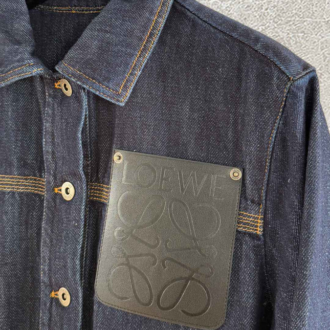 Loewe Pocket Leather Jacket Dark Blue Denim Cotton