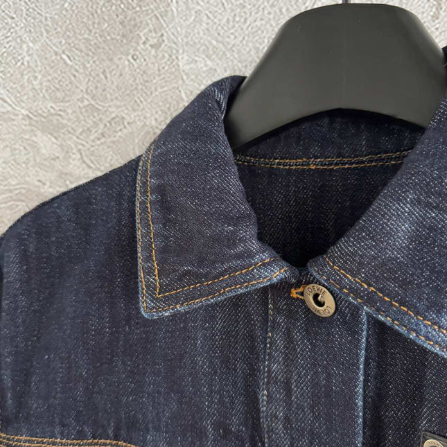 Loewe Pocket Leather Jacket Dark Blue Denim Cotton
