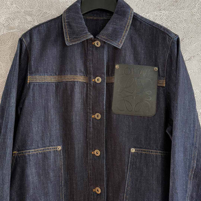 Loewe Pocket Leather Jacket Dark Blue Denim Cotton