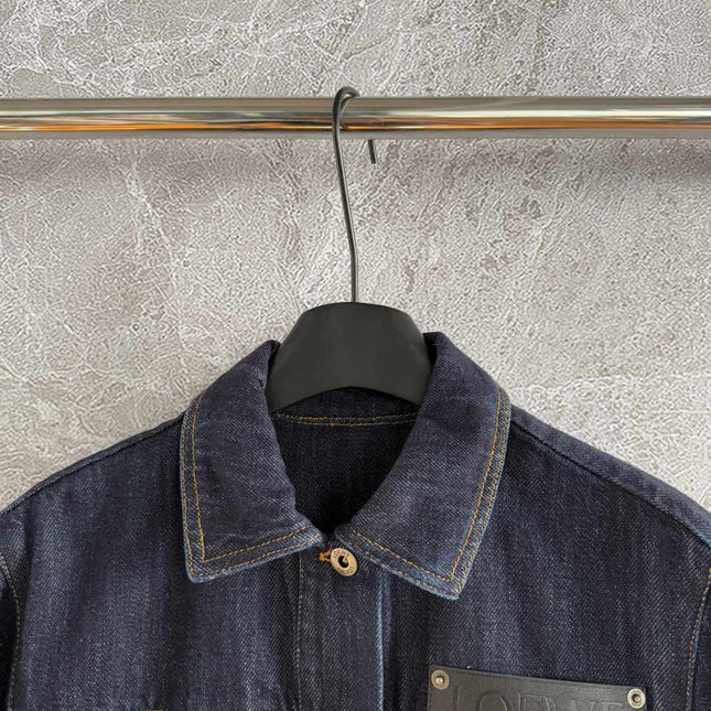 Loewe Pocket Leather Jacket Dark Blue Denim Cotton
