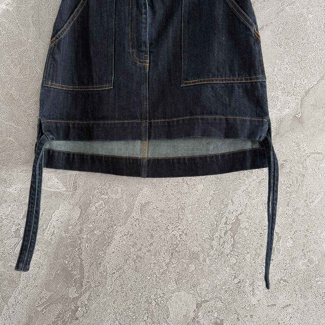 Loewe Pocket Leather Skirt Dark Blue Denim Cotton