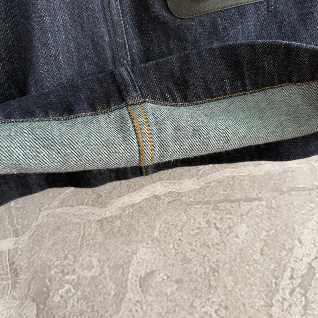 Loewe Pocket Leather Skirt Dark Blue Denim Cotton